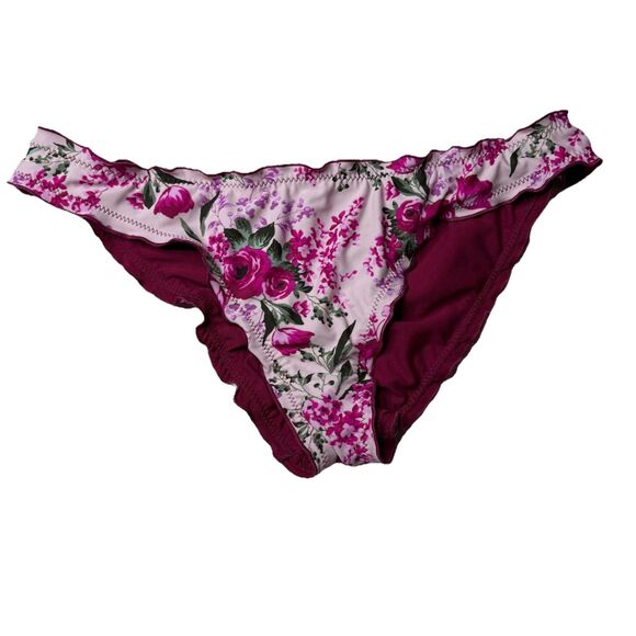 Mossimo Bikini Bottom Pink Cheeky Ruched Back Floral Burgundy Swimwear Size XL - Picture 6 of 6